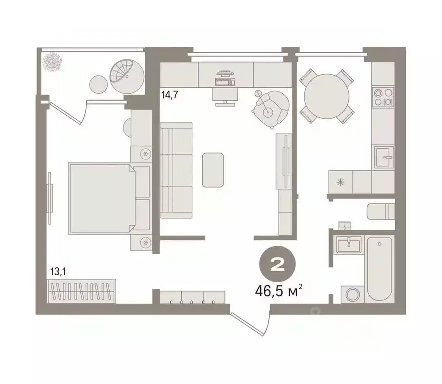 2-к кв. Тюменская область, Тюмень Военная ул., 13 (46.5 м) - Фото 0