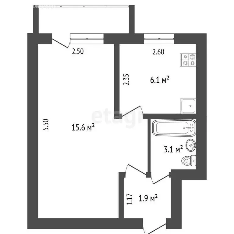 1-комнатная квартира: Ялуторовск, улица Скворцова-Степанова, 6 (30.9 ... - Фото 1