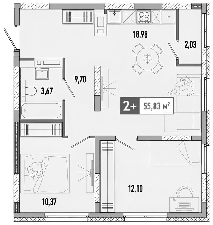 2-к кв. Тюменская область, Тюмень ул. Анатолия Клиндюка, 6 (55.0 м) - Фото 1