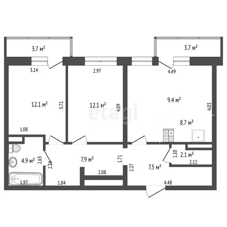 2-комнатная квартира: Тюмень, улица Фармана Салманова, 14 (64.7 м) - Фото 1