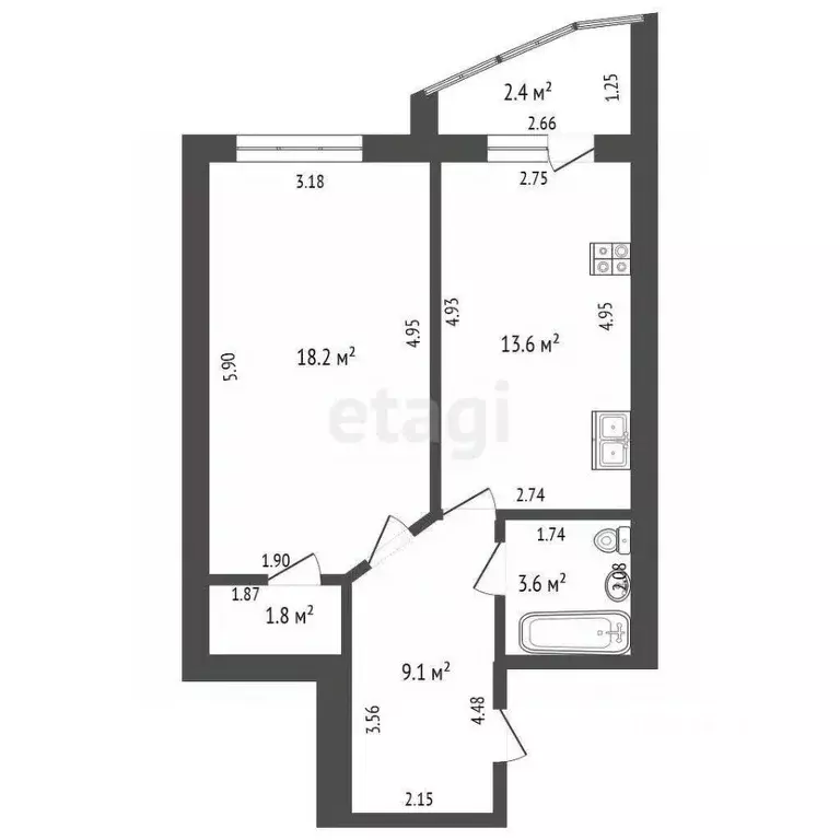 1-к кв. Башкортостан, Стерлитамак ул. Артема, 151В (46.3 м) - Фото 2