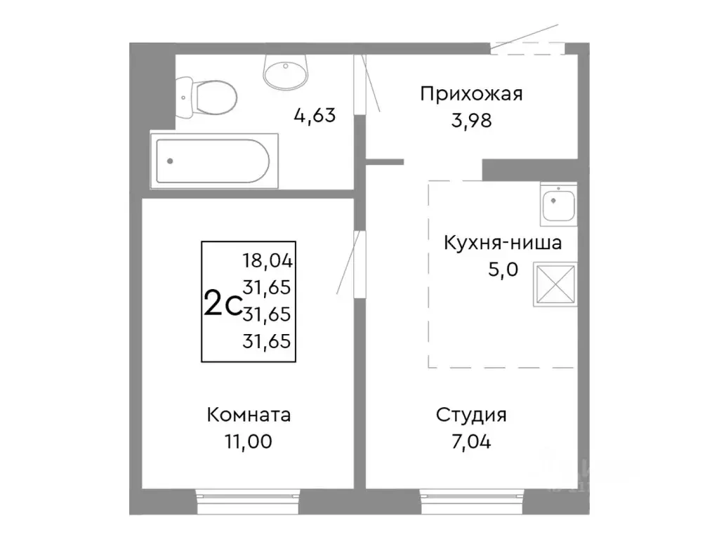 2-к кв. Челябинская область, Челябинск Ярославская ул. (31.65 м) - Фото 1