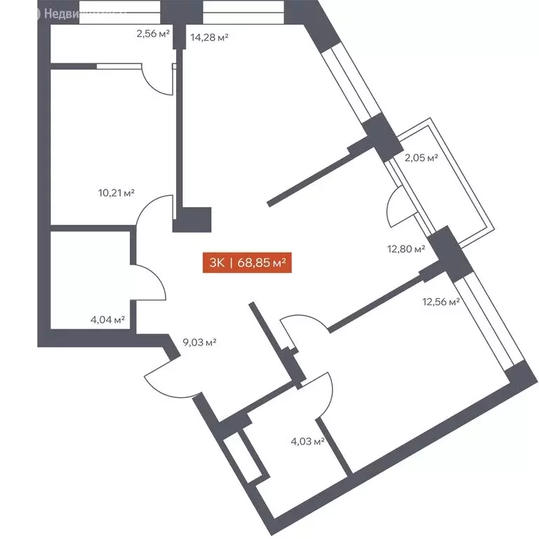 3-комнатная квартира: Томск, Красноармейская улица, 144 (68.85 м) - Фото 0
