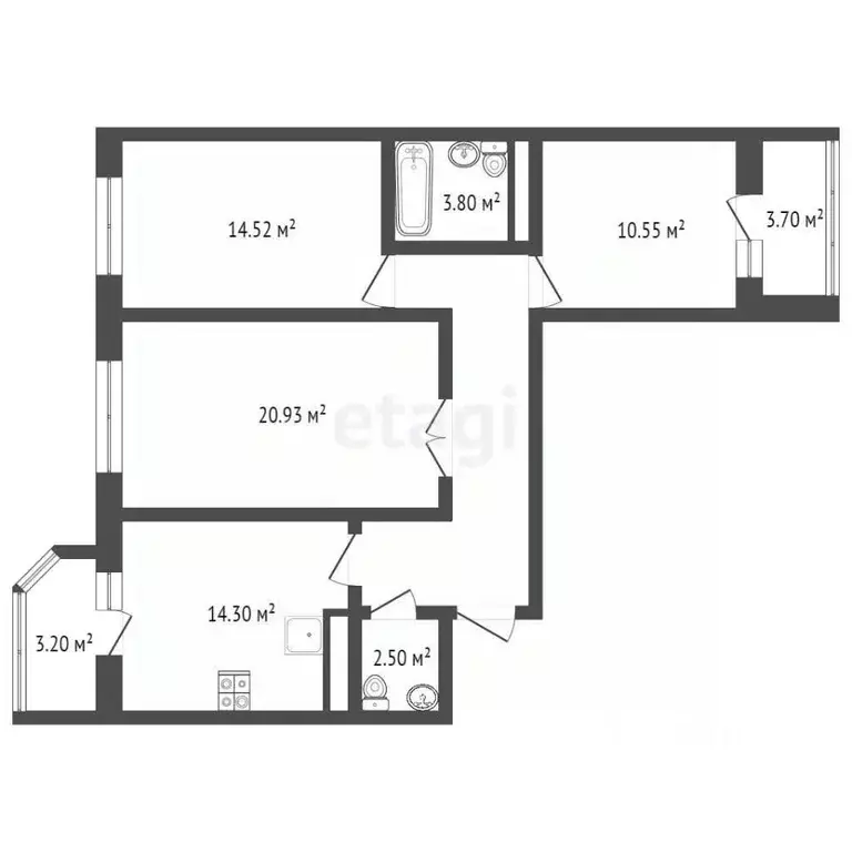 3-к кв. Брянская область, Брянск ул. Горбатова, 41 (82.9 м) - Фото 1