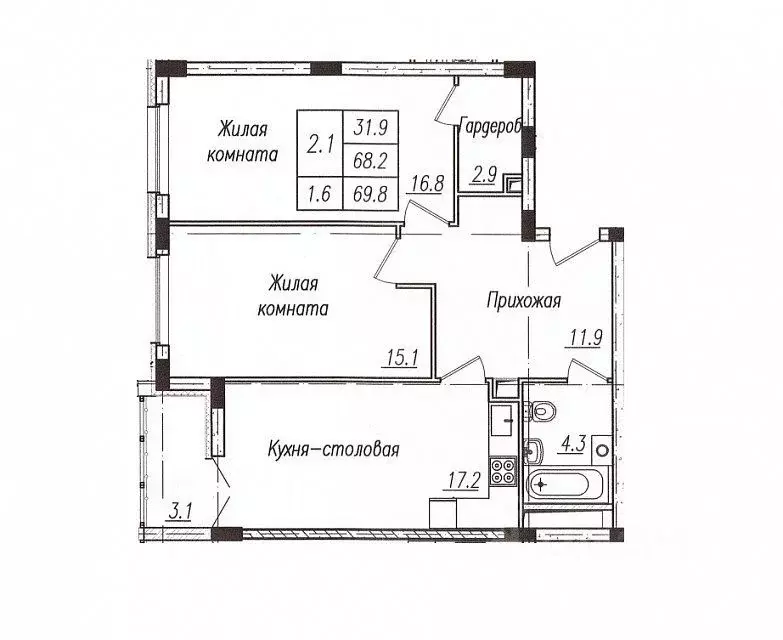 2-к кв. Тамбовская область, Тамбов Советская ул., 192А (69.8 м) - Фото 1