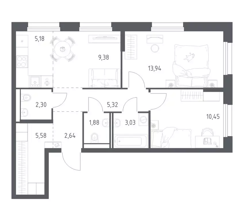 2-комнатная квартира: Красногорск, жилой комплекс Квартал Строгино, 3 ... - Фото 1