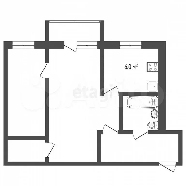 2-к. квартира, 46,2 м, 2/5 эт. - Фото 0