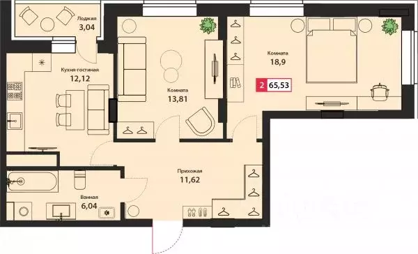 2-к кв. Тверская область, Тверь Брусилово мкр,  (65.53 м) - Фото 1