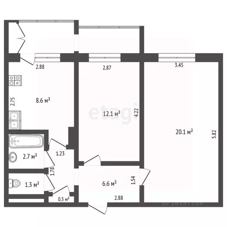 2-к кв. Саха (Якутия), Якутск ул. 50 лет Советской Армии, 25/4 (51.9 ... - Фото 2