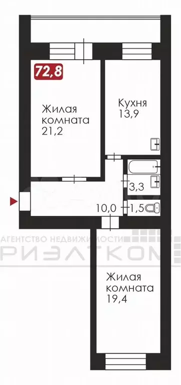 2-к. квартира, 72 м, 1/15 эт. - Фото 0