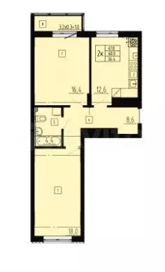 2-к. квартира, 61 м, 5/8 эт. - Фото 1