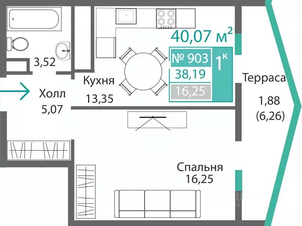1-к кв. Крым, Симферополь Крымская роза мкр,  (40.07 м) - Фото 0