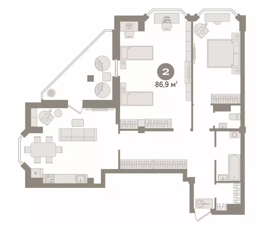 2-комнатная квартира: Тюмень, улица Самарцева, 8 (86.9 м) - Фото 1