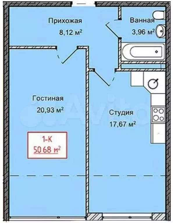 1-к. квартира, 50,7 м, 2/13 эт. - Фото 1