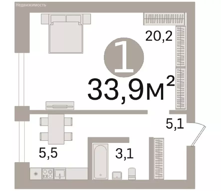 1-комнатная квартира: Краснодар, Старокубанская улица, 40 (33.9 м) - Фото 1