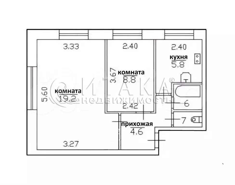 2-к. квартира, 42,6 м, 4/5 эт. - Фото 0