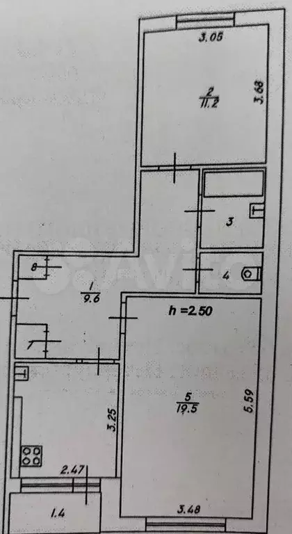 2-к. квартира, 54 м, 1/5 эт. - Фото 0