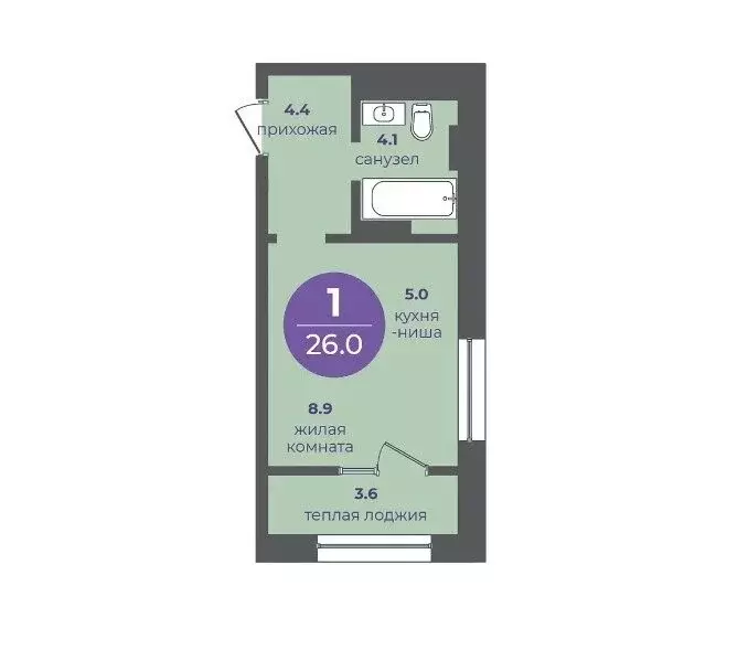Квартира-студия: Красноярск, Апрельская улица, 9 (26 м) - Фото 1