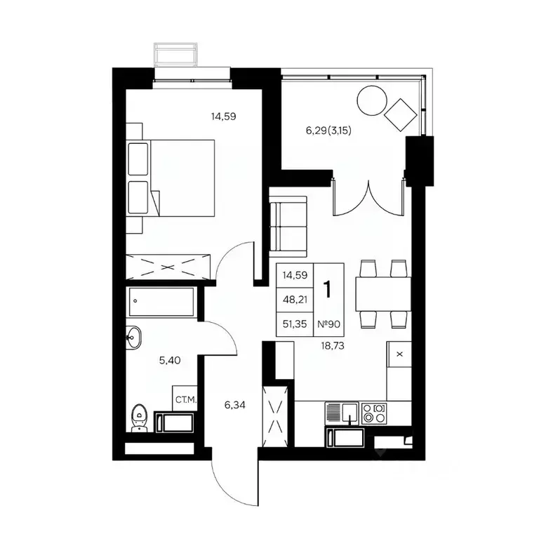 1-к кв. Калужская область, Обнинск Заовражье жилрайон, Новый город ... - Фото 1