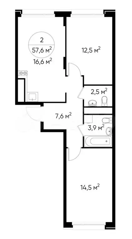 2-к. квартира, 57,3 м, 7/17 эт. - Фото 0