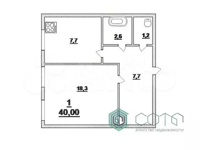 1-к. квартира, 40 м, 1/4 эт. - Фото 0