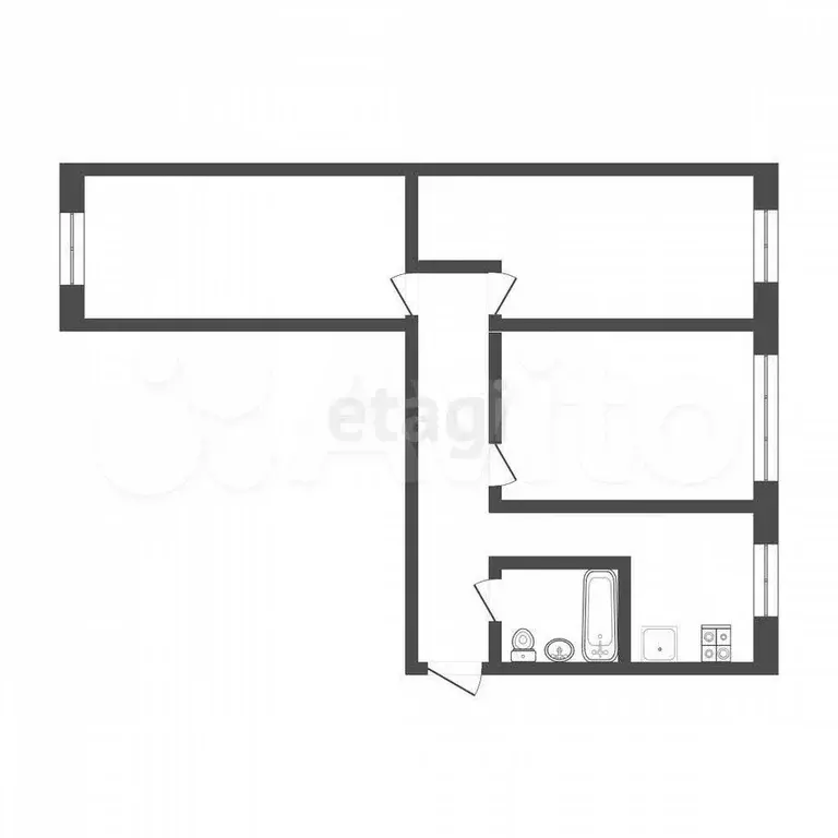3-к. квартира, 57,5 м, 1/5 эт. - Фото 0