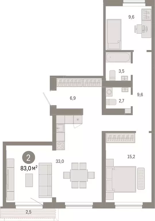 2-комнатная квартира: Новосибирск, Большевистская улица, с49 (83.01 м) - Фото 1