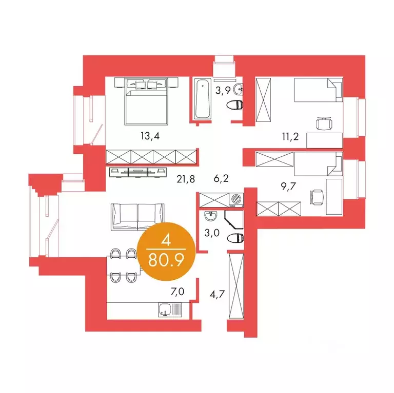 4-к кв. Красноярский край, Красноярск ул. Шахтеров, 33А (80.9 м) - Фото 0