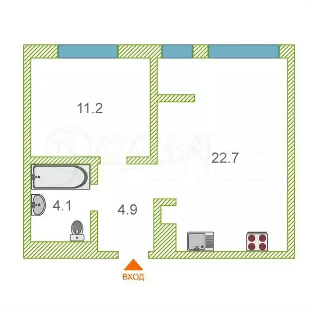 1-к. квартира, 42,8 м, 2/9 эт. - Фото 0