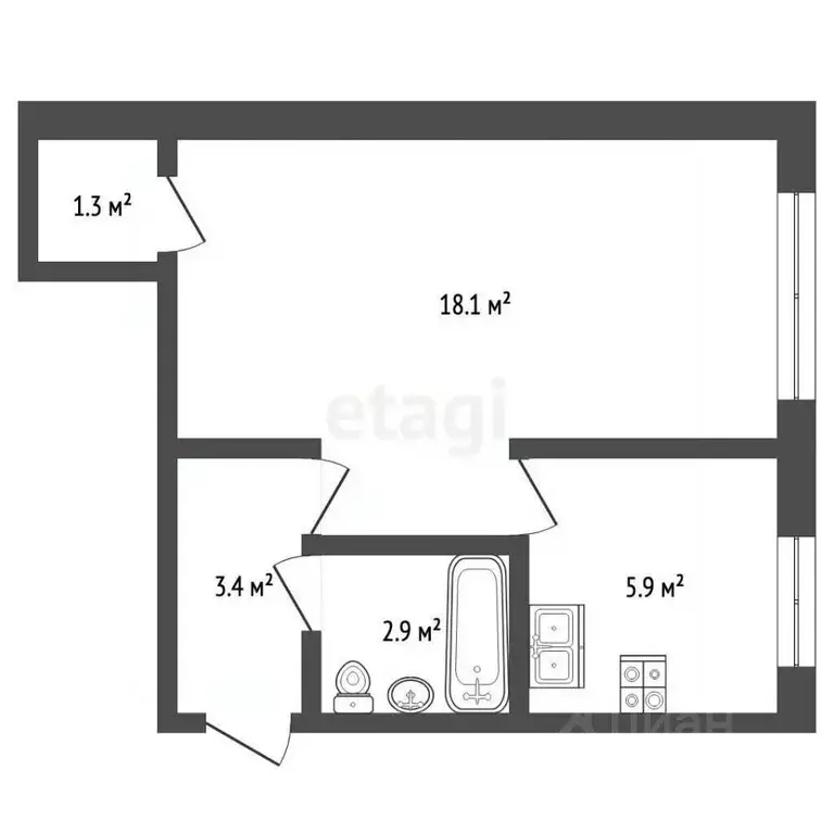 1-к кв. Нижегородская область, Нижний Новгород Заярская ул., 18 (30.0 ... - Фото 2