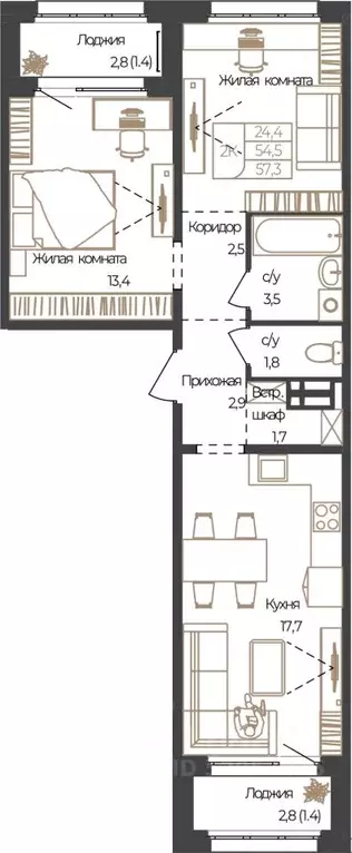 2-к кв. Алтай, Майминский район, с. Майма, Алгаир-2 кв-л  (57.3 м) - Фото 1