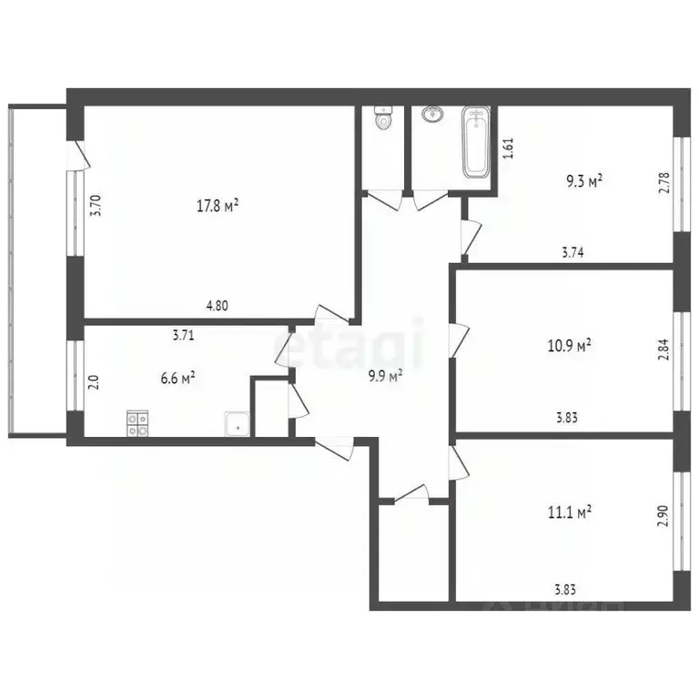4-к кв. Татарстан, Набережные Челны 51-й комплекс, 4 (75.0 м) - Фото 2