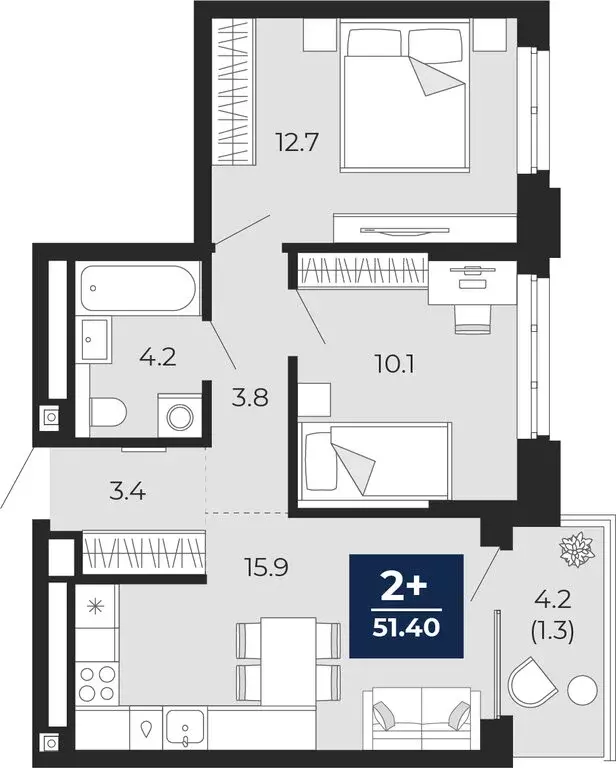 2-комнатная квартира: Тюмень, проезд Капитана Куликова, 5 (54.3 м) - Фото 1