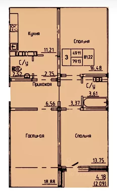 3-к кв. Оренбургская область, Оренбург ул. Фронтовиков, 10/4 (81.0 м) - Фото 0