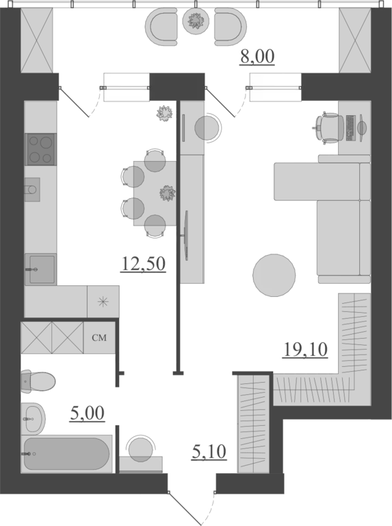 1-к квартира, 49.7 м - Фото 0
