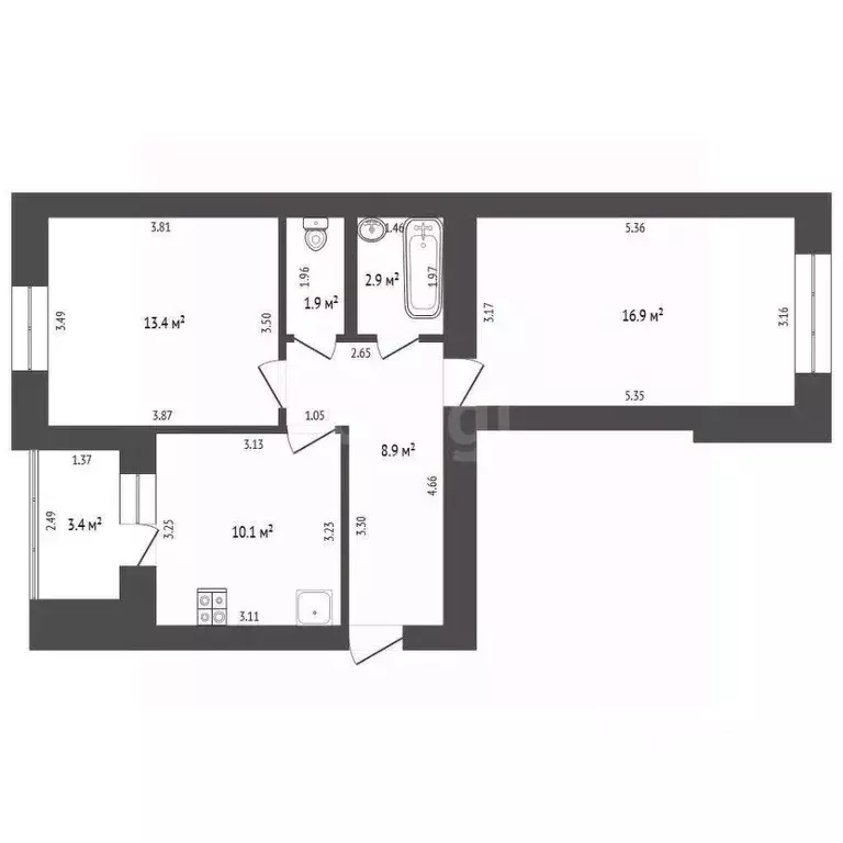 2-к кв. Башкортостан, Стерлитамак ул. Машиностроителей, 64 (54.1 м) - Фото 2