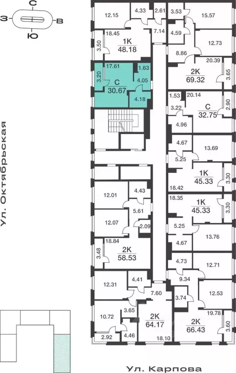 Студия Тульская область, Тула ул. Карпова, 103А (30.67 м) - Фото 1