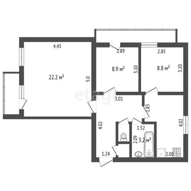 3-комнатная квартира: Тобольск, Верхнефилатовская улица, 5Б (62.7 м) - Фото 0