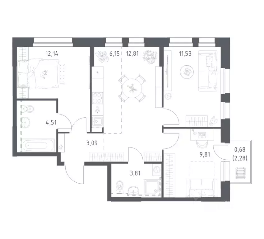 3-к кв. Башкортостан, Уфа ул. Рашита Манурова (64.53 м) - Фото 0