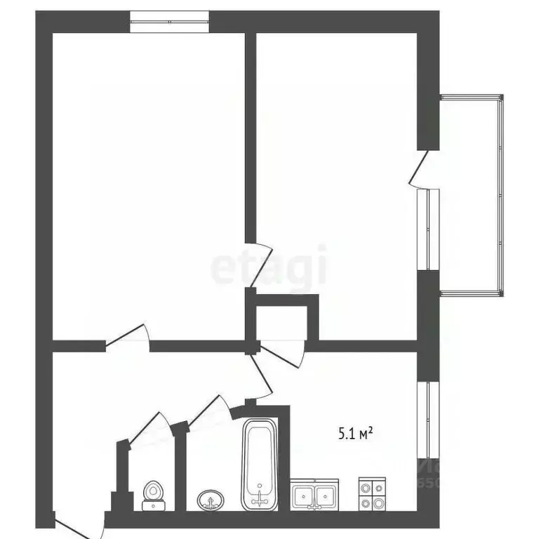 2-к кв. Севастополь ш. Симферопольское, 40 (40.3 м) - Фото 1