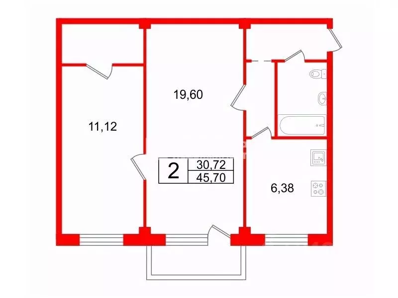 2-к кв. Санкт-Петербург ул. Софьи Ковалевской, 5К5 (45.7 м) - Фото 1