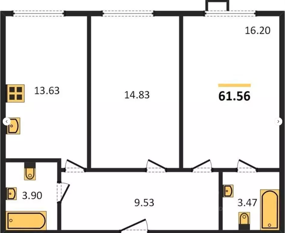 2-к кв. Самарская область, Самара ул. Гастелло, 4 (62.9 м) - Фото 1