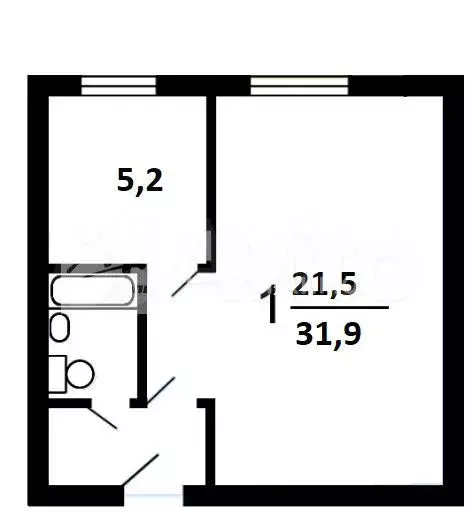1-к. квартира, 31,9 м, 2/9 эт. - Фото 0