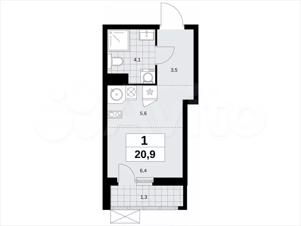 Квартира-студия, 20,9м, 9/11эт. - Фото 1