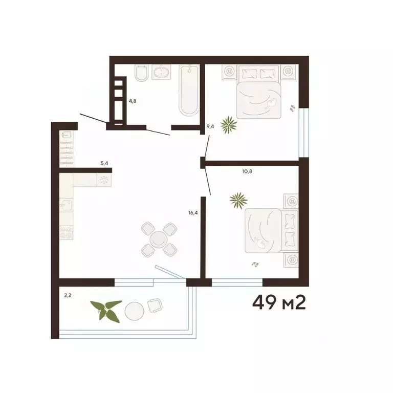 2-к кв. Приморский край, Владивосток Луговая ул. (49.0 м) - Фото 1