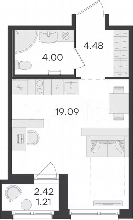 Квартира-студия, 28,8 м, 10/15 эт. - Фото 0