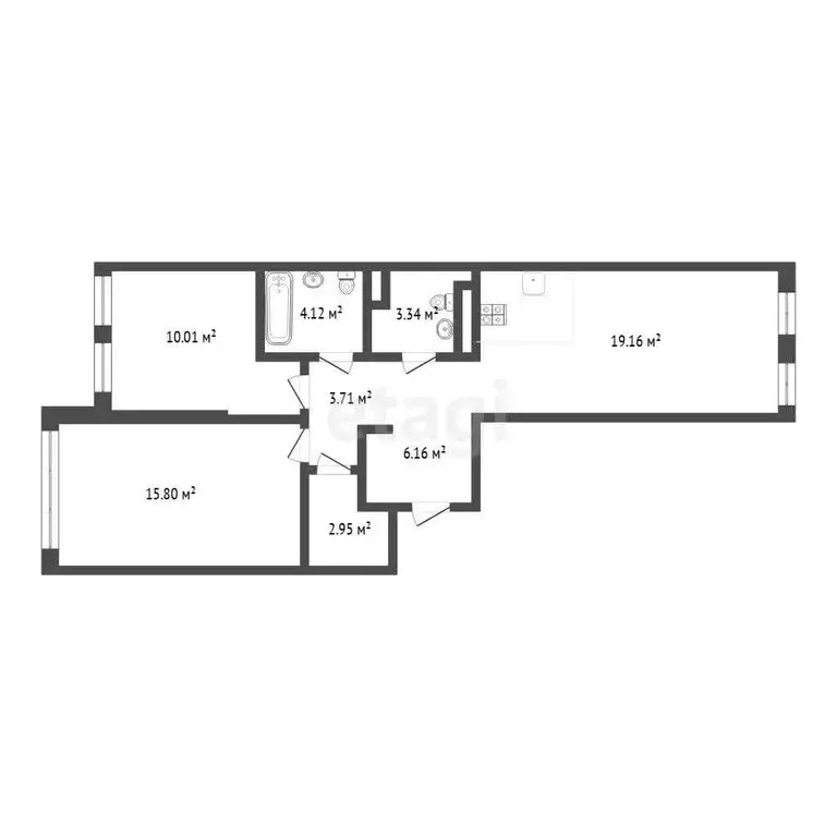 3-комнатная квартира: Тюмень, улица Новосёлов, 105 (65.2 м) - Фото 1