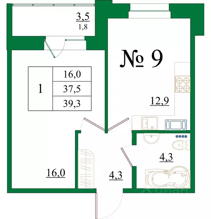 1-к кв. Ленинградская область, Гатчина Красносельское ш., 4Ак1 (39.3 ... - Фото 1