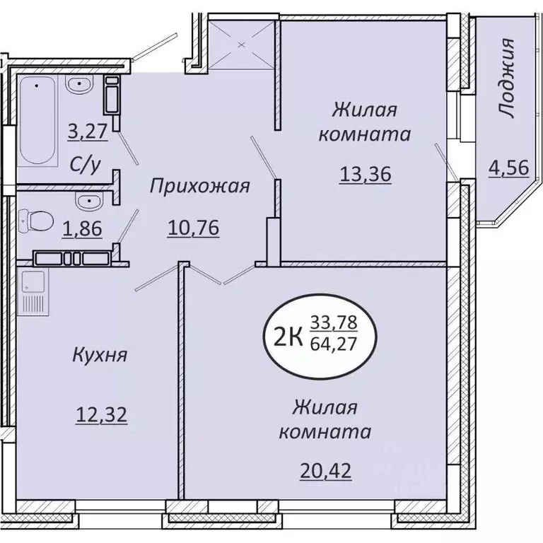 2-к кв. Новосибирская область, Новосибирск  (64.27 м) - Фото 0