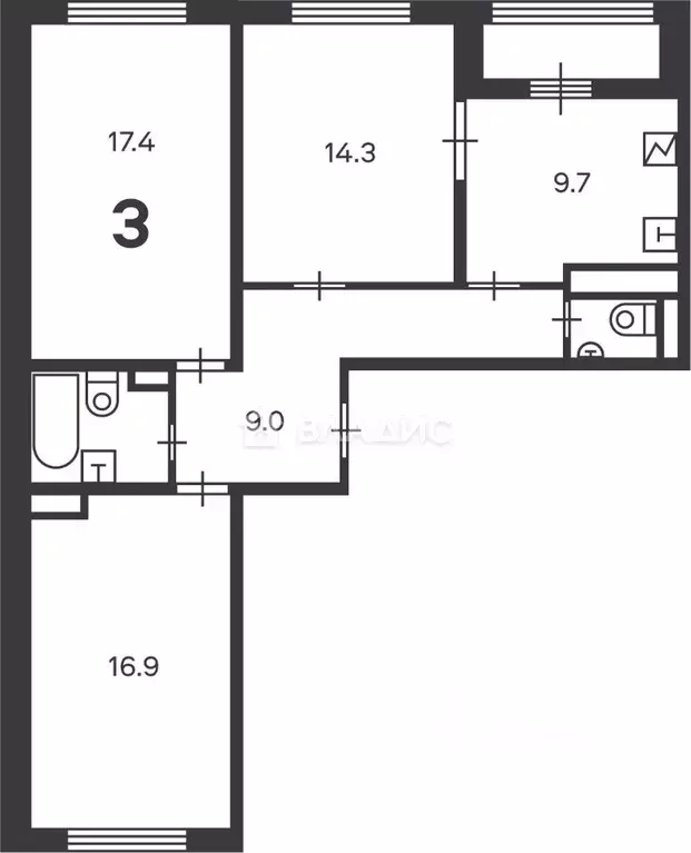 3-к кв. Москва ул. Маршала Еременко, 5к1 (74.1 м) - Фото 2